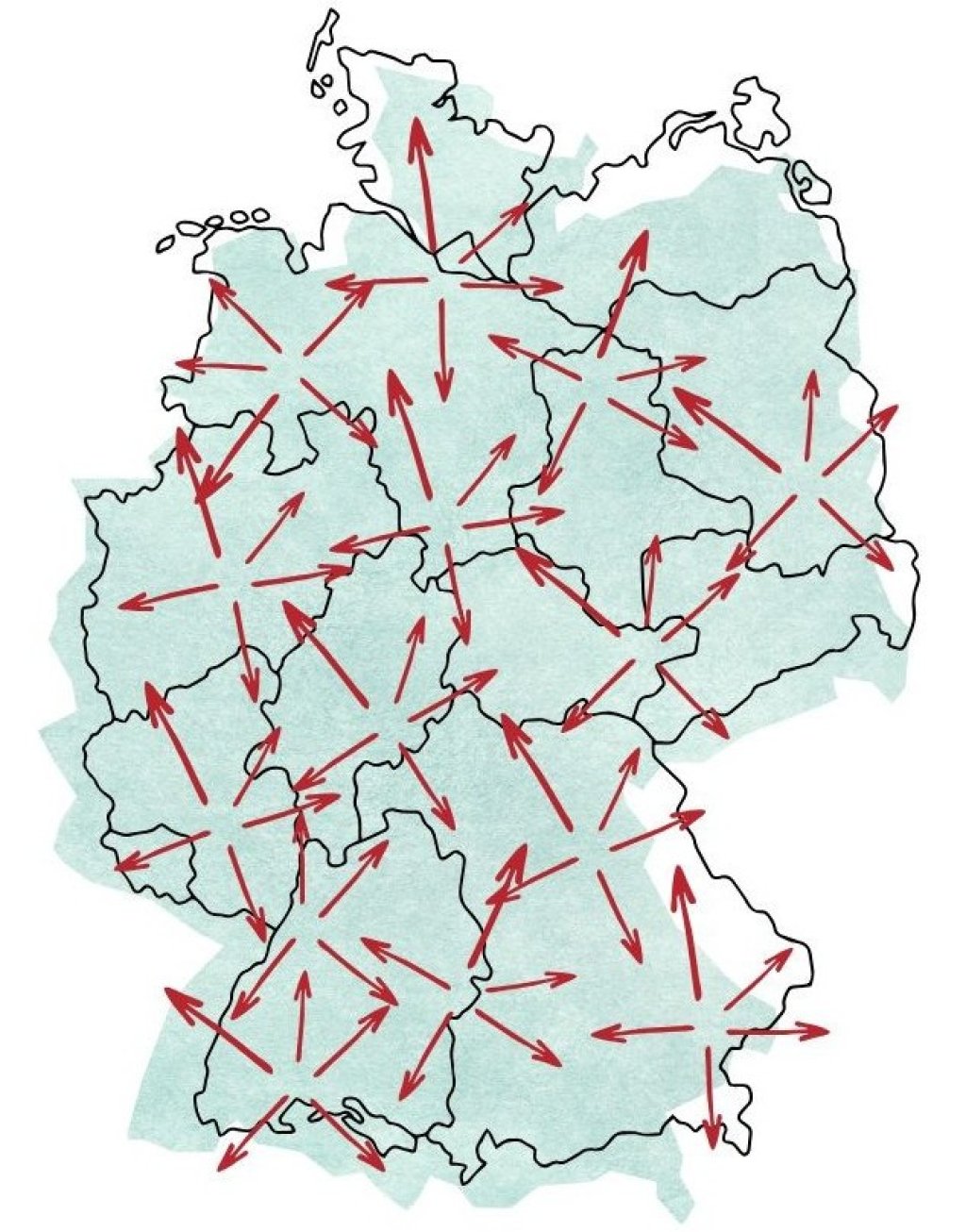Deutschlandkarte mit Pfeilen die zeigt, dass ILD Group bundesweit in ganz Deutschland t&auml;tig ist.